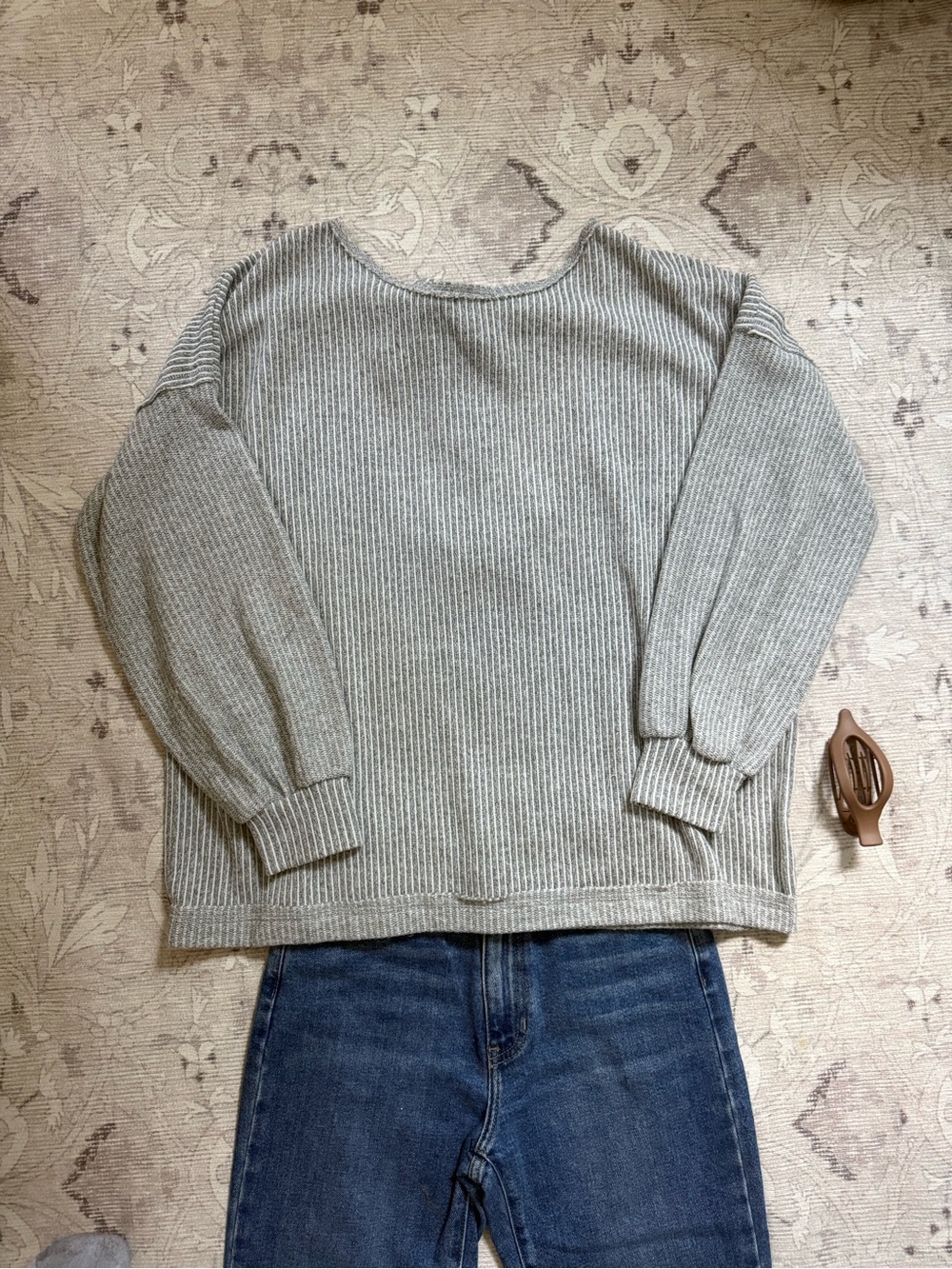Dainty Hooligan Ribbed Boatneck Sweater - Light Gray